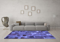 Machine Washable Patchwork Blue Transitional Rug, wshcon445blu