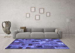 Machine Washable Patchwork Blue Transitional Rug in a Living Room, wshcon445blu