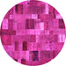 Round Machine Washable Patchwork Pink Transitional Rug, wshcon445pnk