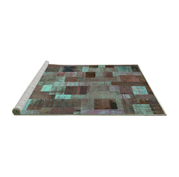 Sideview of Machine Washable Patchwork Turquoise Transitional Area Rugs, wshcon445turq