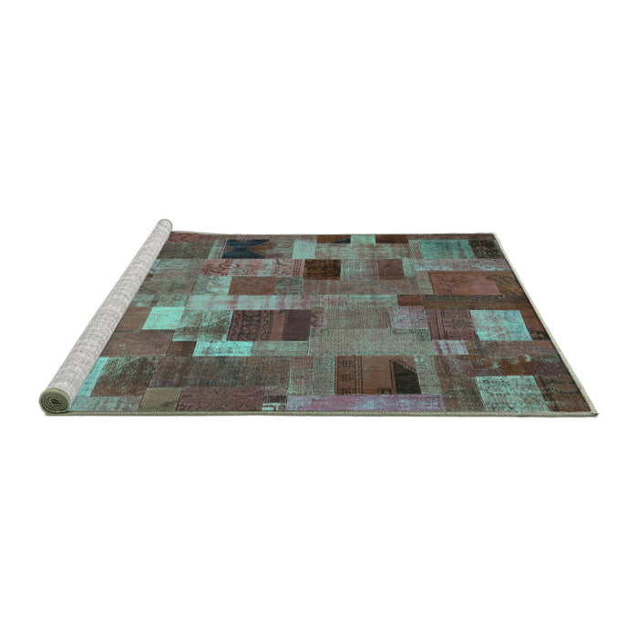 Sideview of Machine Washable Patchwork Turquoise Transitional Area Rugs, wshcon445turq