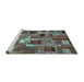 Sideview of Machine Washable Patchwork Turquoise Transitional Area Rugs, wshcon445turq