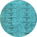 Round Machine Washable Abstract Light Blue Contemporary Rug, wshcon446lblu