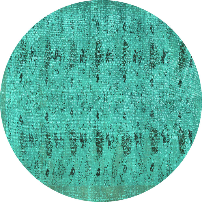 Round Machine Washable Abstract Turquoise Contemporary Area Rugs, wshcon446turq