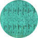 Round Machine Washable Abstract Turquoise Contemporary Area Rugs, wshcon446turq