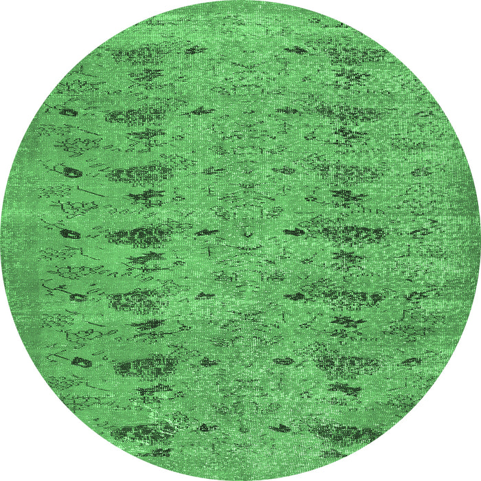 Round Machine Washable Abstract Emerald Green Contemporary Area Rugs, wshcon446emgrn