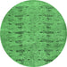 Round Machine Washable Abstract Emerald Green Contemporary Area Rugs, wshcon446emgrn