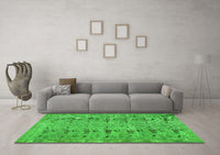 Machine Washable Abstract Green Contemporary Rug, wshcon446grn