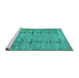 Sideview of Machine Washable Abstract Turquoise Contemporary Area Rugs, wshcon446turq