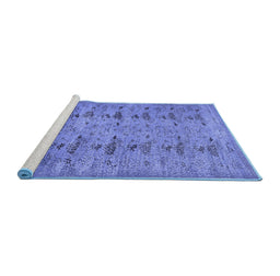 Sideview of Machine Washable Abstract Blue Contemporary Rug, wshcon446blu