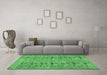 Machine Washable Abstract Emerald Green Contemporary Area Rugs in a Living Room,, wshcon446emgrn