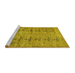 Sideview of Machine Washable Abstract Yellow Contemporary Rug, wshcon446yw