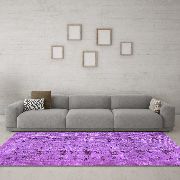 Machine Washable Abstract Purple Contemporary Area Rugs in a Living Room, wshcon446pur