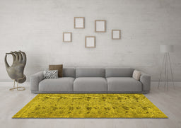 Machine Washable Abstract Yellow Contemporary Rug in a Living Room, wshcon446yw