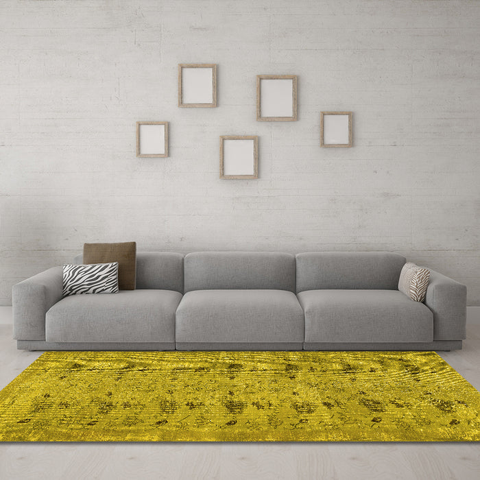 Machine Washable Abstract Yellow Contemporary Rug in a Living Room, wshcon446yw