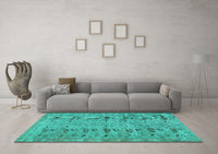 Machine Washable Abstract Turquoise Contemporary Rug, wshcon446turq