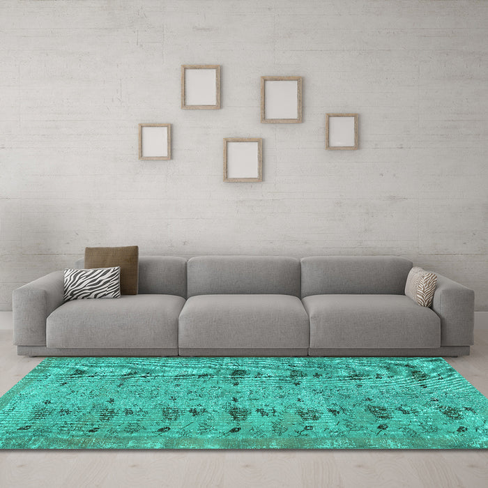 Machine Washable Abstract Turquoise Contemporary Area Rugs in a Living Room,, wshcon446turq