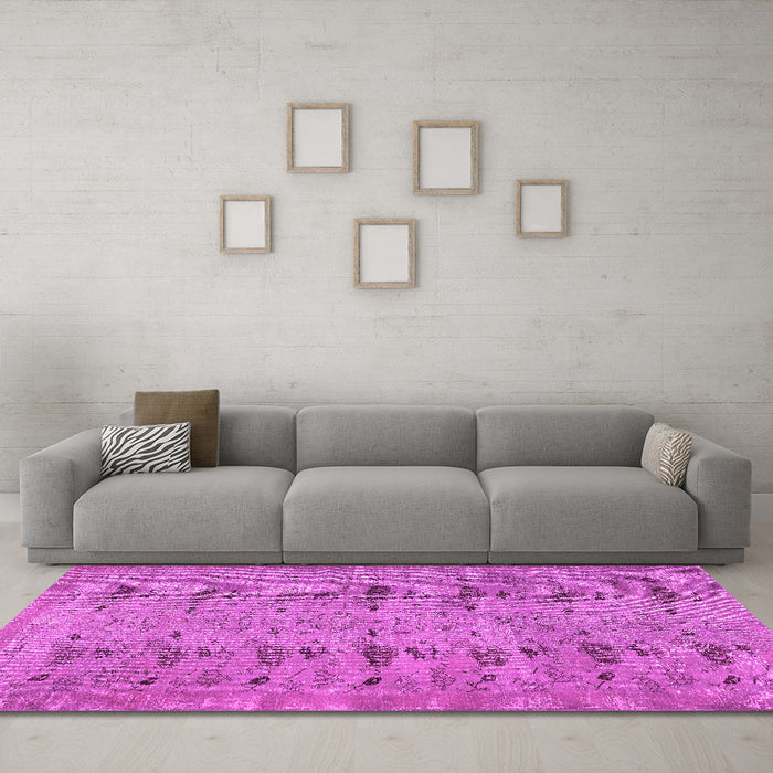 Machine Washable Abstract Pink Contemporary Rug in a Living Room, wshcon446pnk