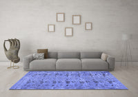 Machine Washable Abstract Blue Contemporary Rug, wshcon446blu