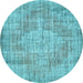 Round Abstract Light Blue Contemporary Rug, con447lblu