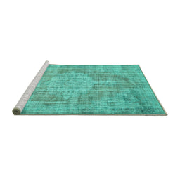 Sideview of Machine Washable Abstract Turquoise Contemporary Area Rugs, wshcon447turq