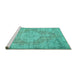 Sideview of Machine Washable Abstract Turquoise Contemporary Area Rugs, wshcon447turq