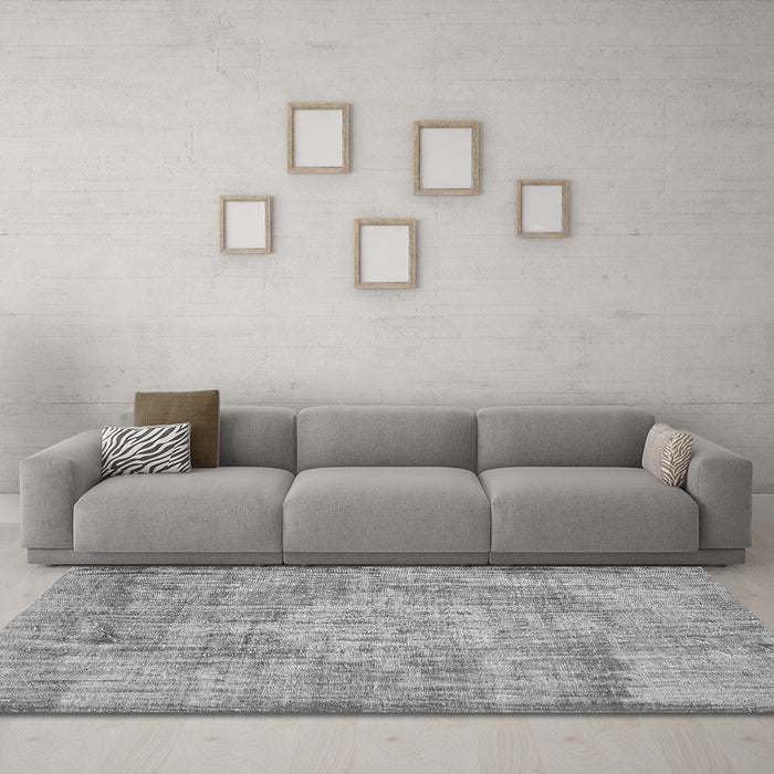 Machine Washable Abstract Gray Contemporary Rug in a Living Room,, wshcon447gry