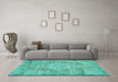 Machine Washable Abstract Turquoise Contemporary Area Rugs in a Living Room,, wshcon447turq