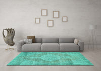 Machine Washable Abstract Turquoise Contemporary Rug, wshcon447turq