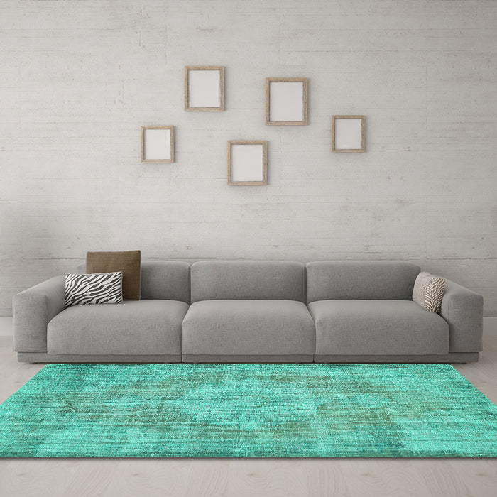 Machine Washable Abstract Turquoise Contemporary Area Rugs in a Living Room,, wshcon447turq