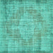 Square Machine Washable Abstract Turquoise Contemporary Area Rugs, wshcon447turq