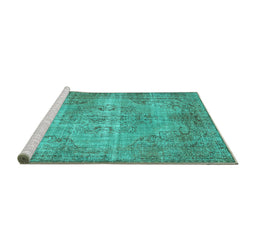 Sideview of Machine Washable Abstract Turquoise Contemporary Area Rugs, wshcon448turq