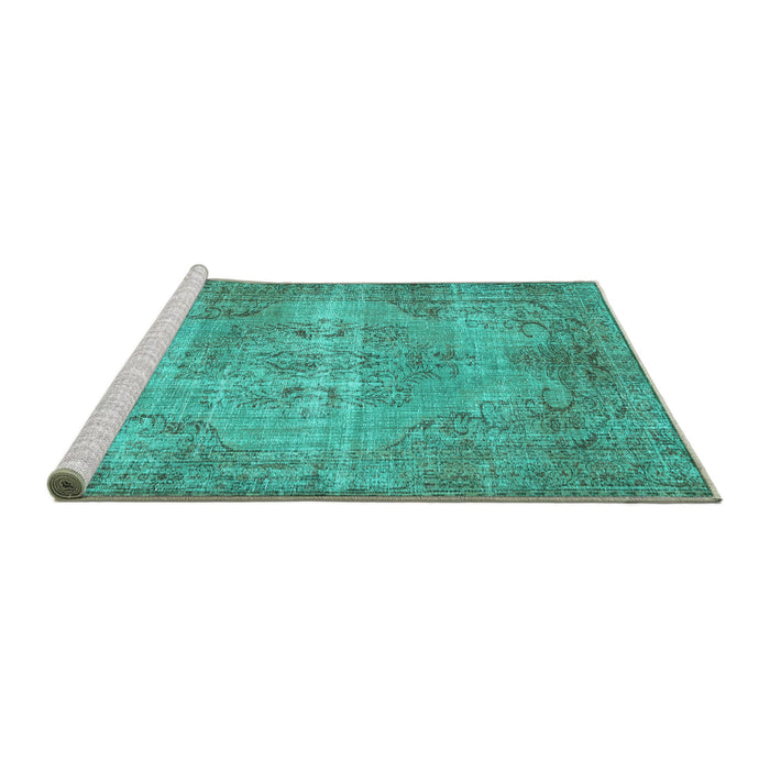 Sideview of Machine Washable Abstract Turquoise Contemporary Area Rugs, wshcon448turq