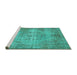 Sideview of Machine Washable Abstract Turquoise Contemporary Area Rugs, wshcon448turq