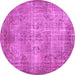 Round Machine Washable Abstract Pink Contemporary Rug, wshcon448pnk