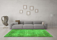 Machine Washable Abstract Green Contemporary Rug, wshcon448grn