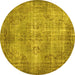 Round Abstract Yellow Contemporary Rug, con448yw