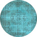 Round Abstract Light Blue Contemporary Rug, con448lblu