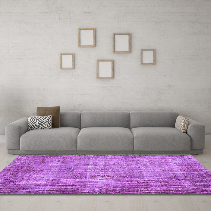 Machine Washable Abstract Purple Contemporary Area Rugs in a Living Room, wshcon448pur