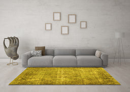 Machine Washable Abstract Yellow Contemporary Rug in a Living Room, wshcon448yw