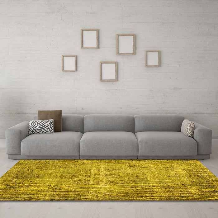 Machine Washable Abstract Yellow Contemporary Rug in a Living Room, wshcon448yw