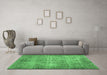 Machine Washable Abstract Emerald Green Contemporary Area Rugs in a Living Room,, wshcon448emgrn