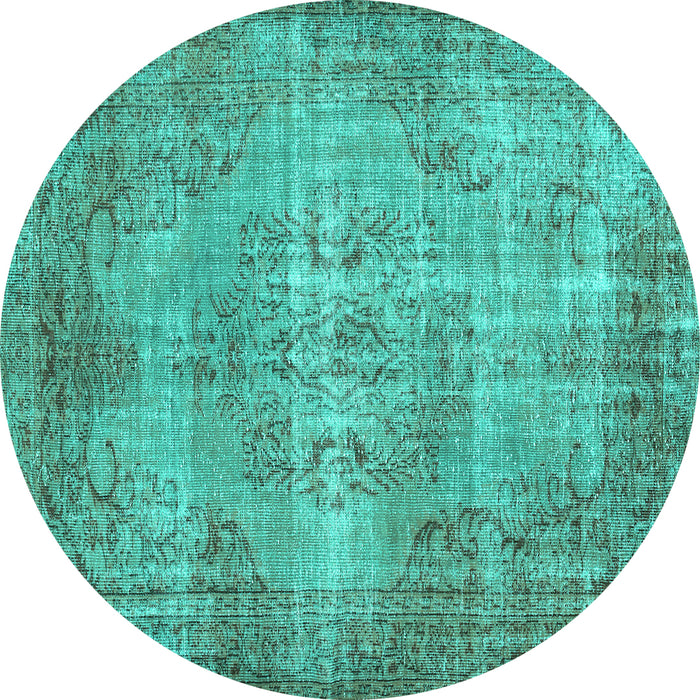 Round Machine Washable Abstract Turquoise Contemporary Area Rugs, wshcon448turq