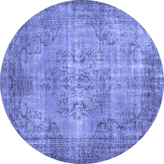 Round Abstract Blue Contemporary Rug, con448blu
