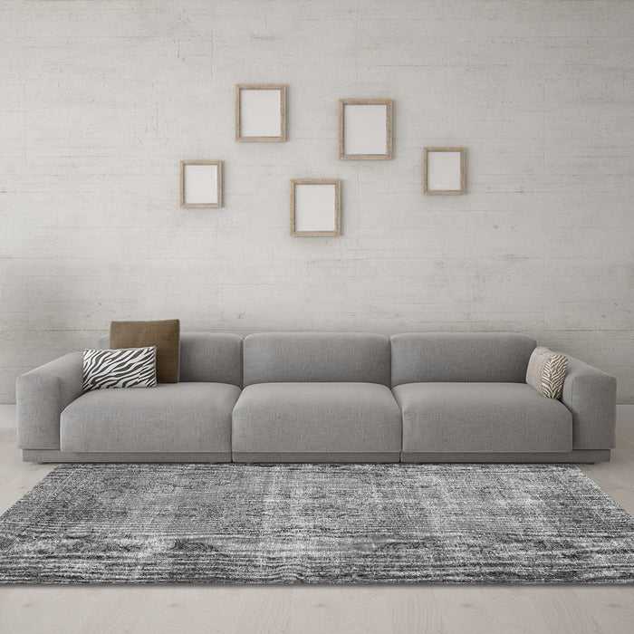 Machine Washable Abstract Gray Contemporary Rug in a Living Room,, wshcon448gry