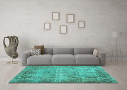 Machine Washable Abstract Turquoise Contemporary Area Rugs in a Living Room,, wshcon448turq