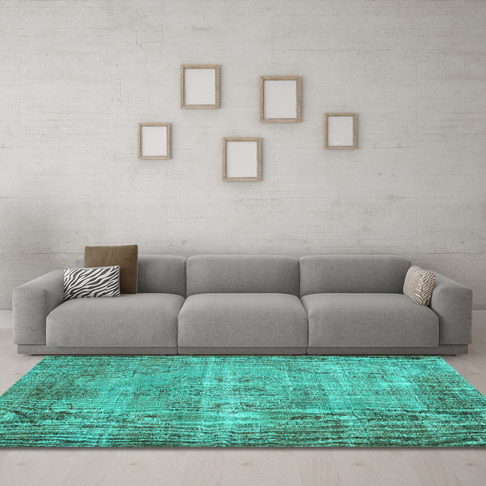 Machine Washable Abstract Turquoise Contemporary Area Rugs in a Living Room,, wshcon448turq