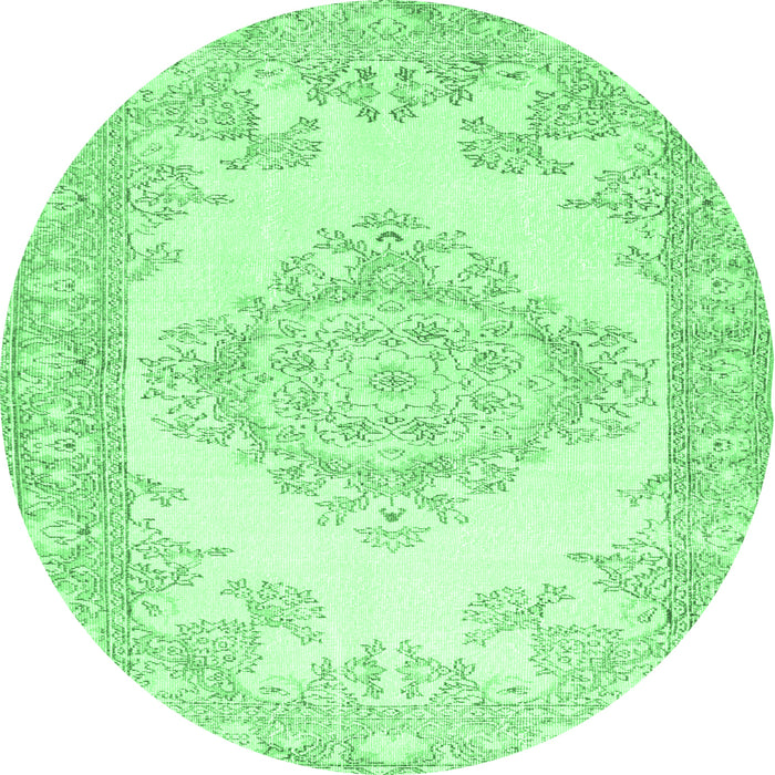 Round Machine Washable Abstract Emerald Green Contemporary Area Rugs, wshcon449emgrn