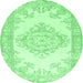 Round Machine Washable Abstract Emerald Green Contemporary Area Rugs, wshcon449emgrn