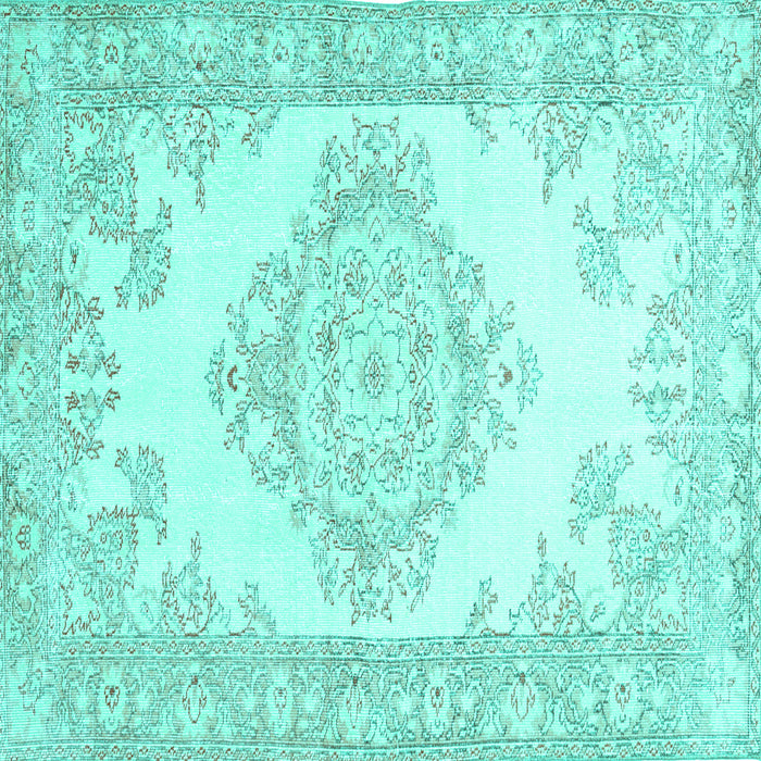 Square Machine Washable Abstract Turquoise Contemporary Area Rugs, wshcon449turq